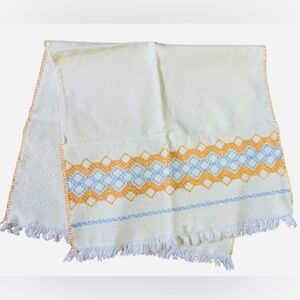 60s 70s colorful gometric yellow and orange fringed tea towel